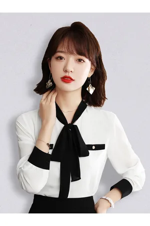 JC Collection Women White & Black Tie-Up Neck Top