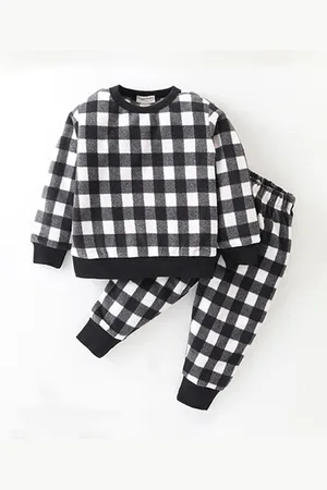 CrayonFlakes Girls Checked Printed Round Neck Long Sleeve Top With Jogger