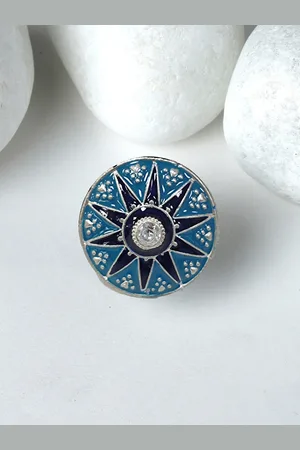 karatcart Oxidised Silver-plated Star Designed Meenakari Finger Ring