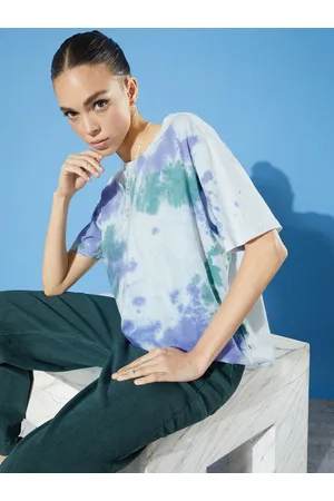 Roadster The Life Co. Tie and Dye Printed Drop-Shoulder Sleeves Pure Cotton T-shirt
