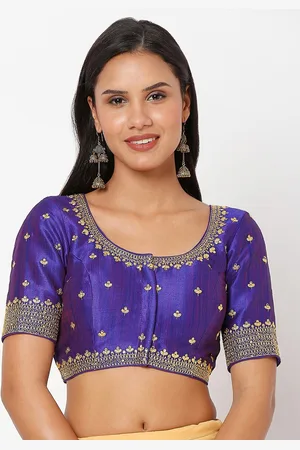 SALWAR STUDIO Women Purple Embroidered Saree Blouse