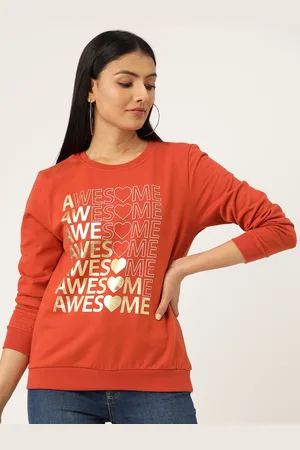 Sera Women Rust Orange & Golden Printed Sweatshirt