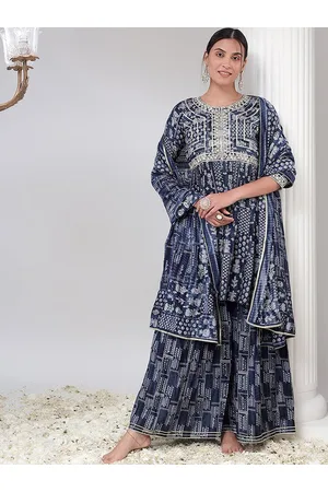 Bani Women Ethnic Motifs Embroidered Regular Chanderi Silk Kurta With Sharara & Dupatta