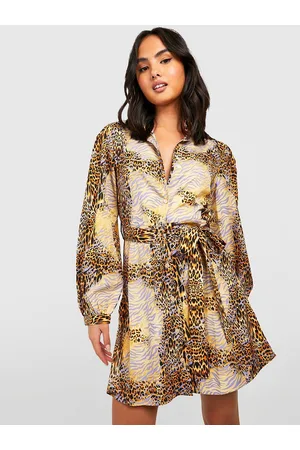 Boohoo Animal Print Shirt Mini Dress