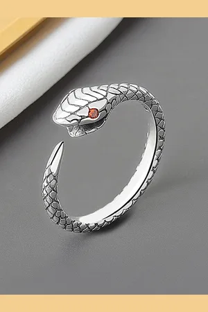 Myki Stainless Steel Silver-Plated CZ-Studded Adjustable Finger Ring