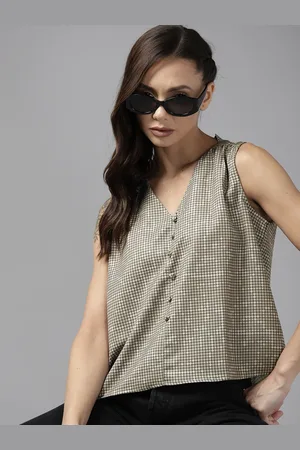 Roadster Taupe & White Geometric Print Top