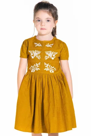 Cherry Crumble Mustard Yellow Floral Fit And Flare Dress