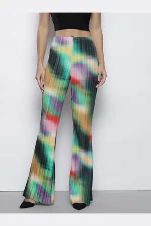 Boohoo Women Abstract Plisse Flared Trousers