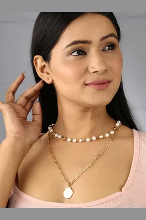 Priyaasi Gold-Toned & White Brass Gold-Plated Layered Necklace