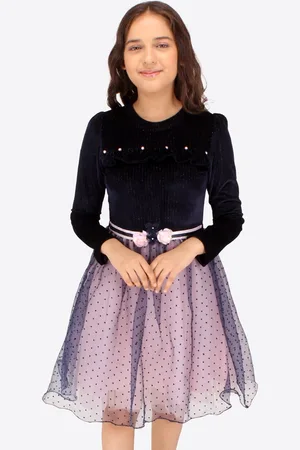 CUTECUMBER Girls Polka Dot Printed Fit & Flare Dress