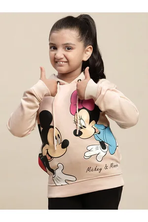 Kidsville Girls Mickey & Friends Printed Hooded Cotton Sweatshirt