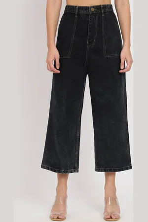 AngelFab Women Jean Flared High-Rise Clean Look Cotton Cropped Jeans