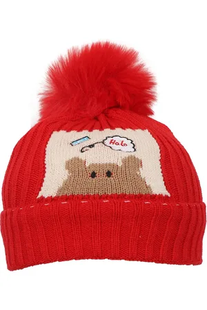 FabSeasons Unisex Kids Red & White Beanie