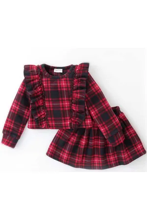 CrayonFlakes Girls Checked Top with Skirt