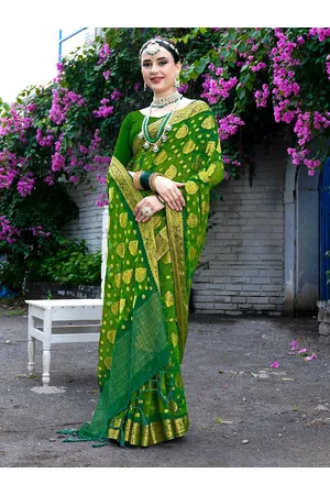 Anouk Ethnic Motifs Zari Border Nylon Silk Tie and Die Saree