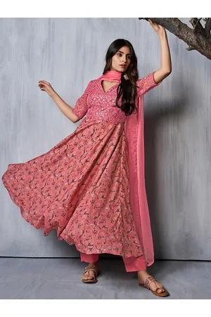 Inddus Floral Printed Regular Thread Work Kurta With Trousers & Dupatta