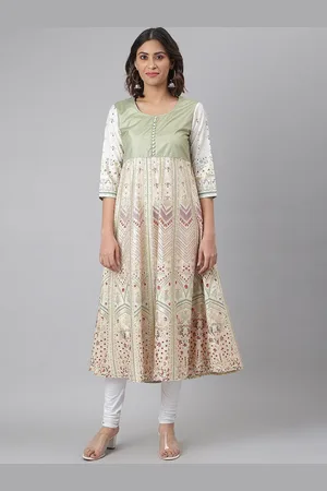 Hatheli Ethnic Motifs Printed Round Neck Cotton Anarkali Kurta
