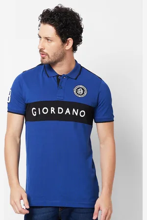 Giordano Typography Printed Polo Collar Applique Slim Fit T-shirt