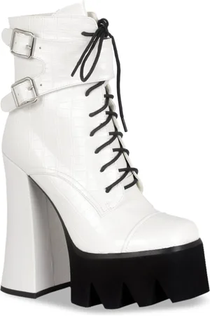 London Rag White Trucker Block Heeled Boots