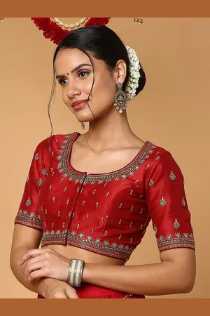 SALWAR STUDIO Women Maroon Embroidered Saree Blouse