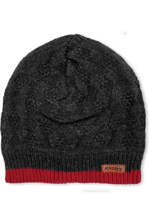 Knotyy Men Grey Self Design Beanie