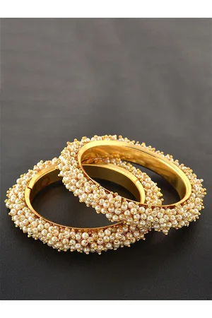 Zeneme 2-Pcs Gold-Plated Beadded Bangles