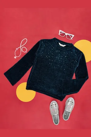 Pantaloons Girls Embellished Cotton Pullover Sweater