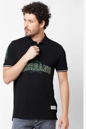 Giordano Typography Printed Polo Collar Applique Slim Fit T-shirt
