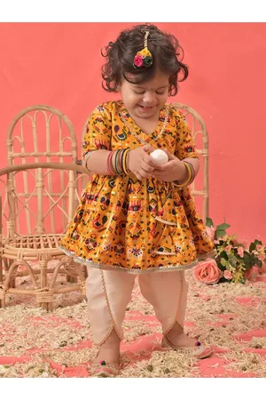 Vastramay Girls Ethnic Motifs Printed Angrakha Kurta With Dhoti Pants