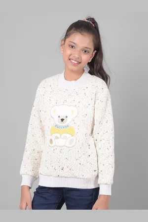 Crimsoune Club Girls Animal Graphics Teddy Bear Printed Long Sleeves Pullover Sweaters