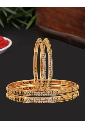 Zeneme Set of 4 Gold-Plated Crystal Studded Meenakari Bangles