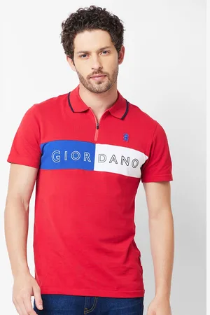 Giordano Typography Printed Polo Collar Slim Fit Cotton Lycra T-shirt