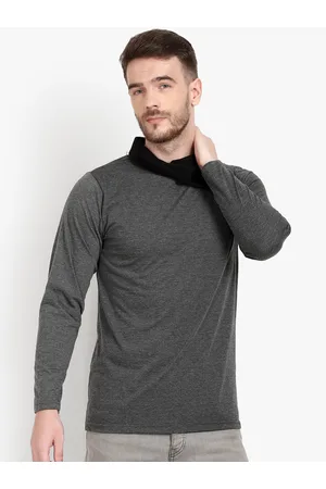 Buy CHKOKKO Men Beige Solid Turtle Neck T Shirt - Tshirts for Men