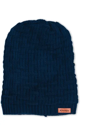 Knotyy Men Blue Self Design Beanie