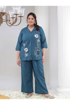 Bani Women Plus Size Floral Embroidered Shirt and Palazzos