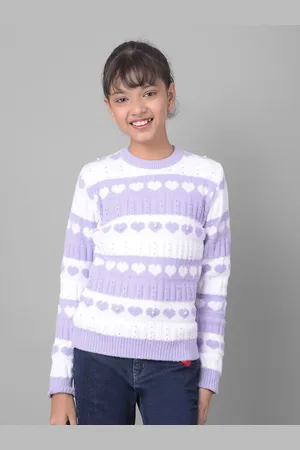 Crimsoune Club Girls Colourblocked Long Sleeves Pullover Sweaters