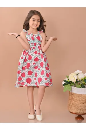 LilPicks Girls Floral Printed Cotton Fit & Flare Dress