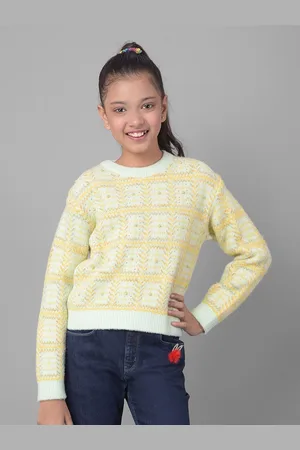 Crimsoune Club Girls Checked Long Sleeves Pure Nylon Embellished Pullover Sweater