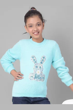 Crimsoune Club Girls Graphic Printed Embellished Pullover Sweater