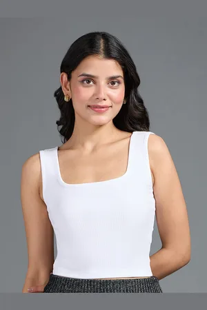 20Dresses White Square Neck Sleeveless Ribbed Fitted Crop Top