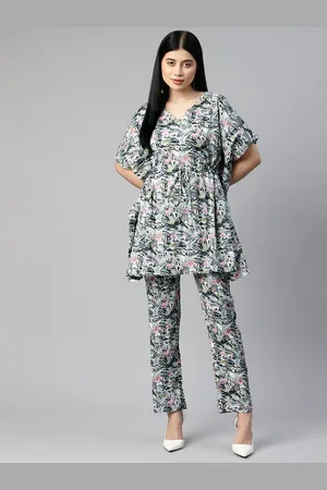 Cottinfab Women Abstract Printed Kaftan with Trousers
