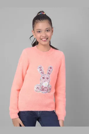 Crimsoune Club Girls Graphic Printed Embellished Pullover Sweater