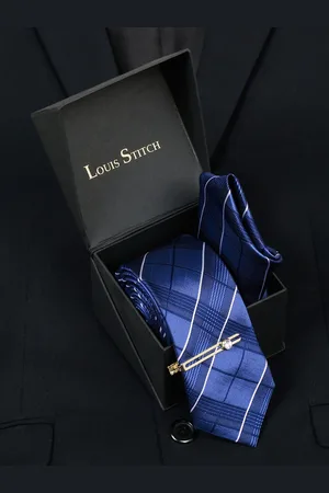 LOUIS STITCH Men Checked Silk Accessory Gift Set