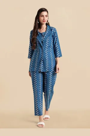 Kalini Chevron Printed Pure Cotton Top & Jacket With Trousers