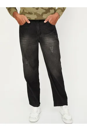 Max Collection Boys Mildly Distressed Heavy Fade Whiskers & Chevrons Cotton Jeans