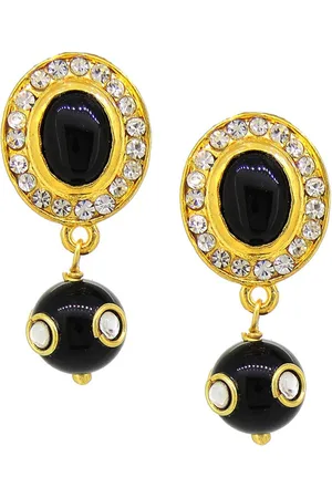 Tistabene Women Gold-Plated & Black Oval Drop Earrings