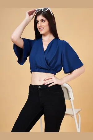 Pantaloons V-Neck Flared Sleeves Cotton Crop Top