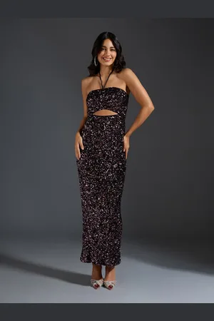20Dresses Burgundy Embellished Halter Neck Cut-Outs Maxi Dress