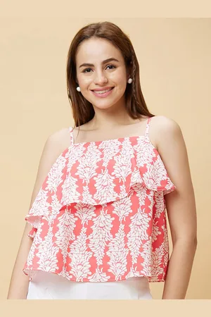 Globus Floral Printed Shoulder Straps Layered A-Line Top