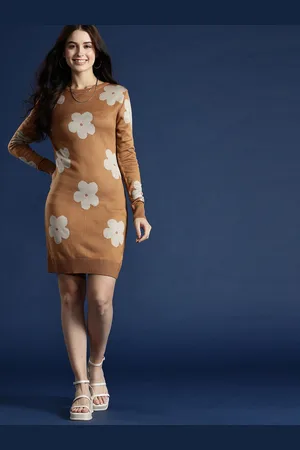 Mast & Harbour Floral Print Bodycon Sweater Mini Dress